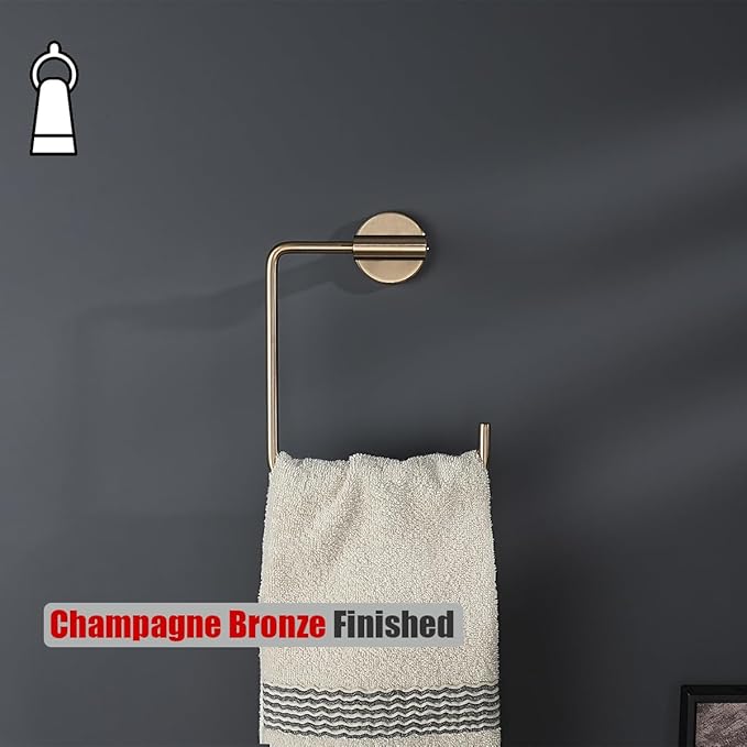JQK Towel Ring Champagne Bronze, Stainless Steel Square Ring Towel Holder for Bathroom, 6 Inch Wall Mount, TR140-CB