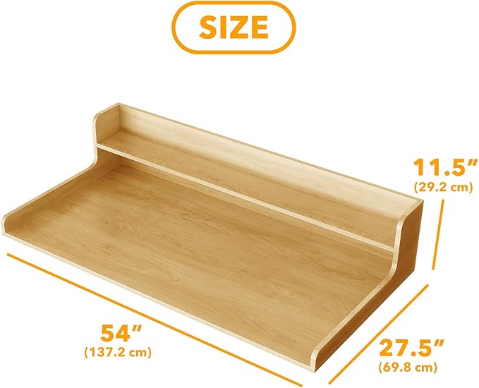 SpaceAid Washer Dryer Countertop with 2-Tier Shelf, Wood Topper with Edge, 54" Width x 27.5" Depth Cover Organizer Guard for Washer and Dryer Counter Laundry Hamper Storage (Maple Wood)