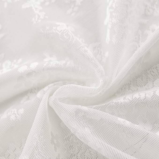 YJ YANJUN White Lace Shower Curtain - Victorian Shower Curtain with Attached Valance, Floret Lace Shower Curtain for Bathroom Scalloped Edge, 72 x 72 Inch, 1 Panel