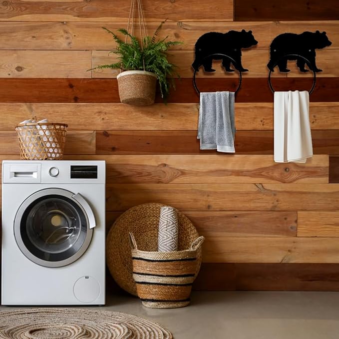 MAYJOYDIY Bear Towel Ring Towel Holder Bathroom Wall Mounted Metal Wall Mounted Towel Ring with Bear Wild Beast Metal Custom Hand Towel Holder Wall Decor for Kitchen Home Hanging Gifts Decoration