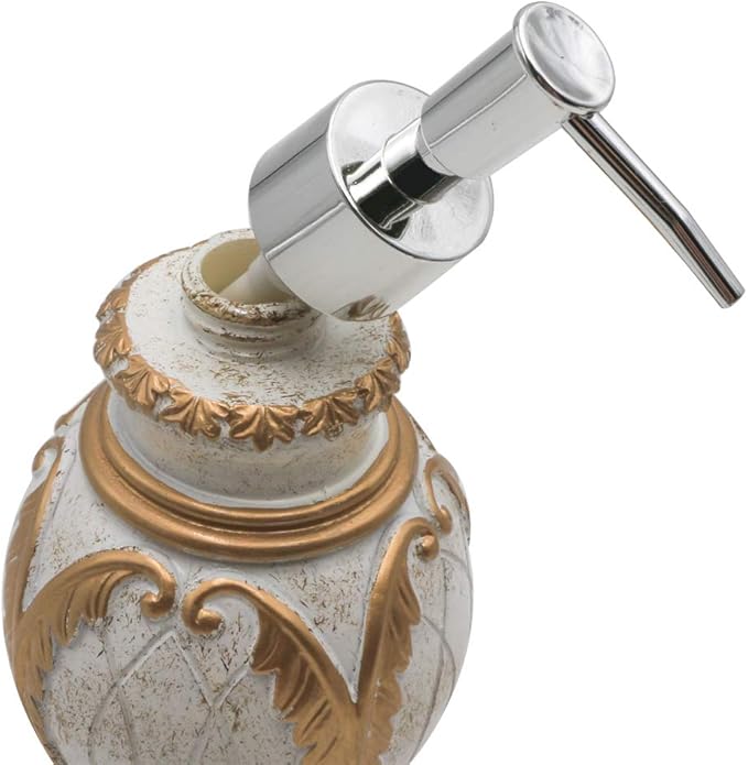 LUANT 4 Pieces Bathroom Accessory Set Including Tumbler, Toothbrush Holder, Soap Dish and Soap Dispenser, White with Gold