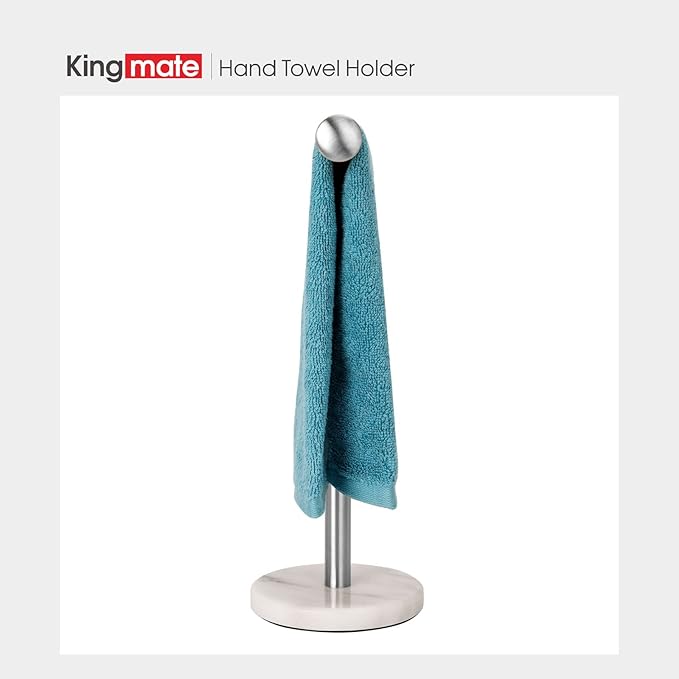 Hand Towel Holder Stand, Natural Marble Base T-Shape Fingertip Towel Rack, Rust-Proof (Brushed Nickel)