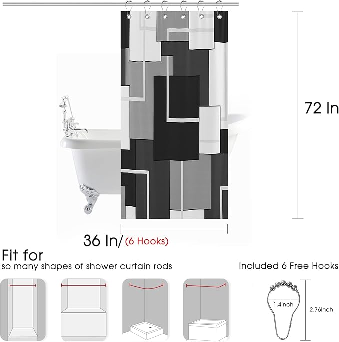Hokibero Shower Curtains for Bathroom Modern Geometric Standard Bathroom Curtains Shower Curtain Polyester Heavy Duty for Hotels Bathtubs, 36x72 Black