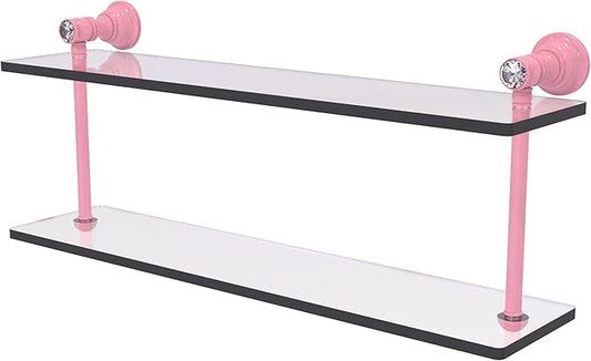 Allied Brass CC-2-22-PNK Carolina Crystal Collection 22 Inch Two Tiered Glass Shelf, Pink