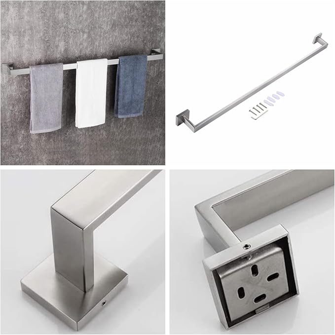 36 Inch Towel Bar for Bathrooms 12/16/20/24/28/32/36 Inch Stainless Steel 304 Brushed Nickel Towel Holder Modern Square Towel Rod Rustproof Wall Mount (1, Brushed Nickel, 36 Inch)