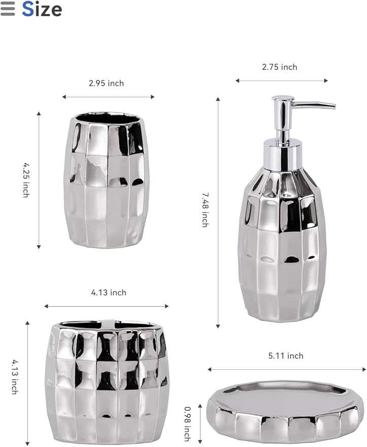 Silver Bathroom Accessory Set, Mosaic Ceramic Bathroom Accessories Set Include Lotion Dispenser, Toothbrush Holder Tumbler, and Soap Dish