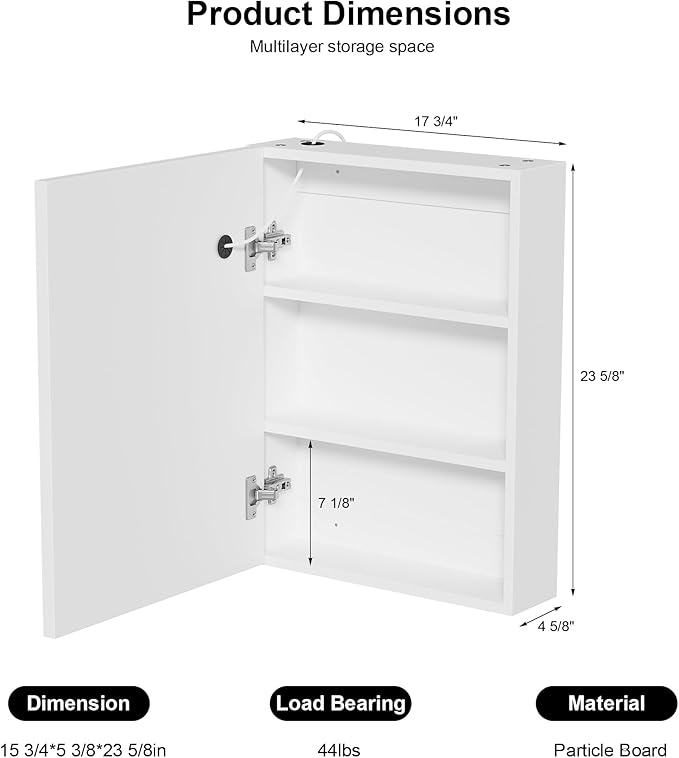18x24 Inch Lighted Medicine Cabinet with Mirror,LED Bathroom Mirror Cabinet with Lights Wall Mounted,Illuminated Mirror Cabinet, Adjustable Brightness, 3 Color Lighting, Anti-Fog