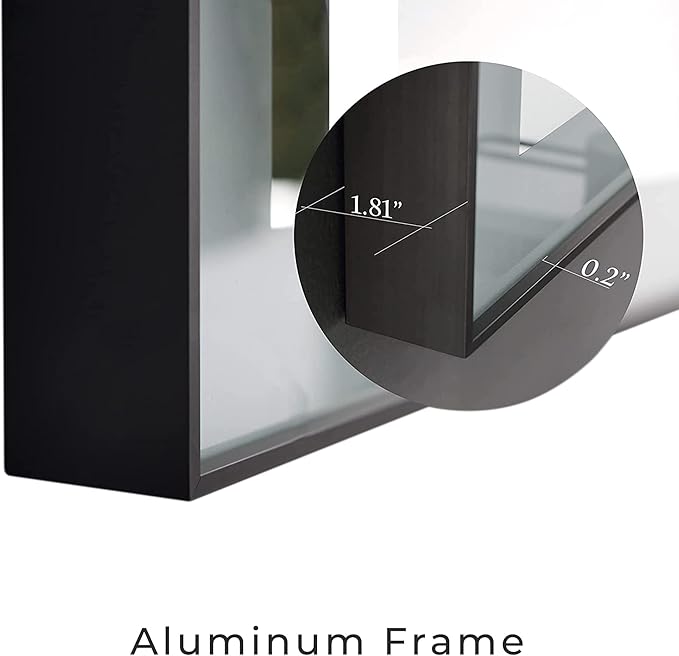 30x20 Inch LED Bathroom Mirror with Lights, Black Frame - 3 Color Modes, Touch Dimmer, Anti-Fog - Wall Mount Lighted Vanity Mirror for Makeup, Dressing Room - Fab Glass and Mirror