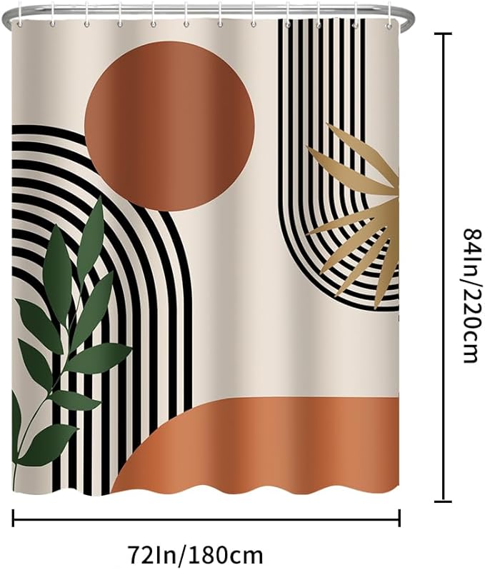 ChloropLastid Extra Long Shower Curtain 72 x 84 Inch Boho Shower Curtain for Bathroom Mid Century Modern Bohemian Abstract Geometric Fabric Waterproof Bathroom Curtains Shower Set