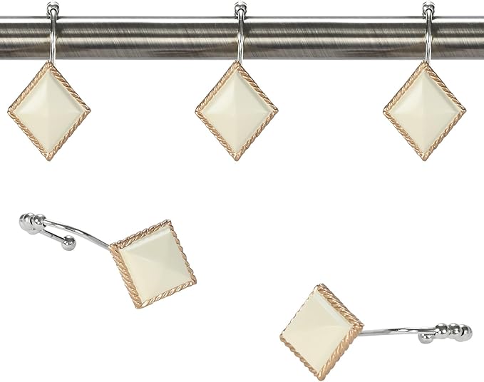 Corinthia Decorative Yellow Shower Curtain Hooks,Roller Ring Balls Designed Gold Hooks for Bathroom Curtains,Set of 12