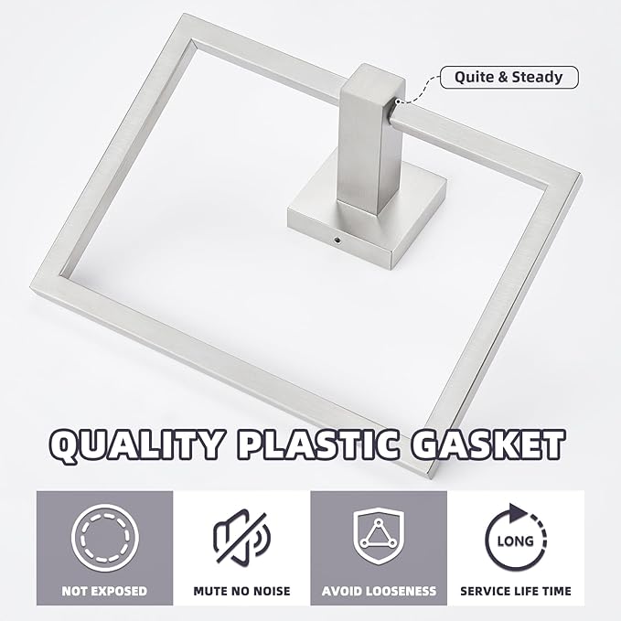 APLusee Brushed Nickel Towel Ring, 304 Stainless Steel Square Bathroom Towel Holder, Wall Mounted