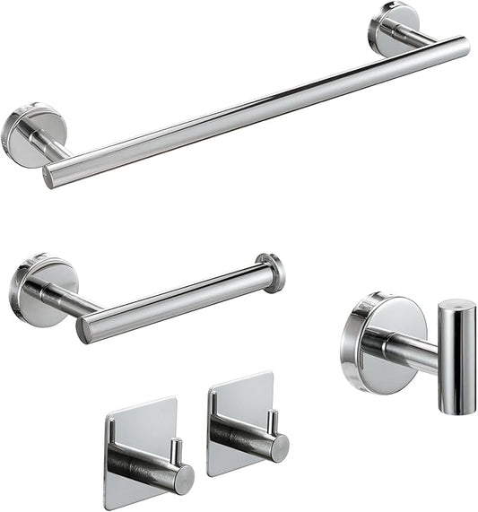 Chromed Bathroom Hardware Set, 5 Pieces Bathroom Accessories Set,SUS304 Stainless Steel 16 Inch Bath Towel Bar Set Wall Mounted,Robe Towel Hooks, Toilet Paper Holder,Towel Racks for Bathroom SP-60008