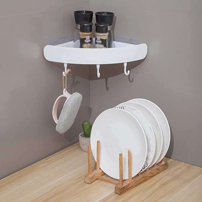 2Pcs Wall Corner Shelf Bathroom Organizer Racks Moisture Drainage Design Strong Adhesion for Kitchen and Toilet Storage