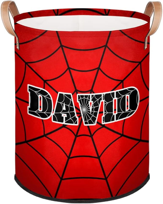 Spider Wed Personalized-Laundry-Hamper-Basket for Kids Custom Name Collapsible Storage Organizer Bin Dirty Clothes Toys Hamper for Boys Nursery in Laundry, Bedroom, Bathroom Gray