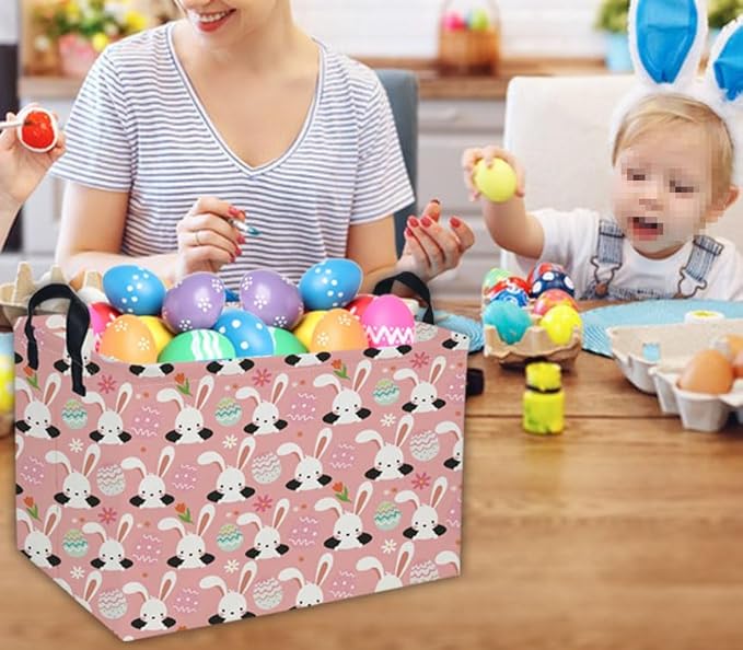 Easter Basket for Kids Gift Bunny Easter Basket Empty Baby Easter Basket for Boys and Girls Rectangular Toy Storage Basket Organizer Bin Box Cute Easter Egg Room Decor for Home