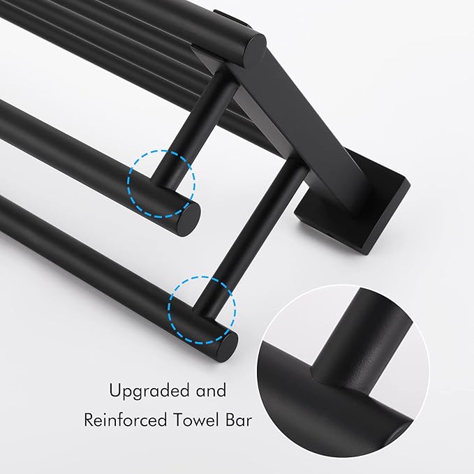 KES Towel Rack with Double Towel Bar 24 Inch Bathroom Hotel Shower Shelf SUS304 Stainless Steel Modern Wall Mounted Holder Matte Black, A2112S60-BK