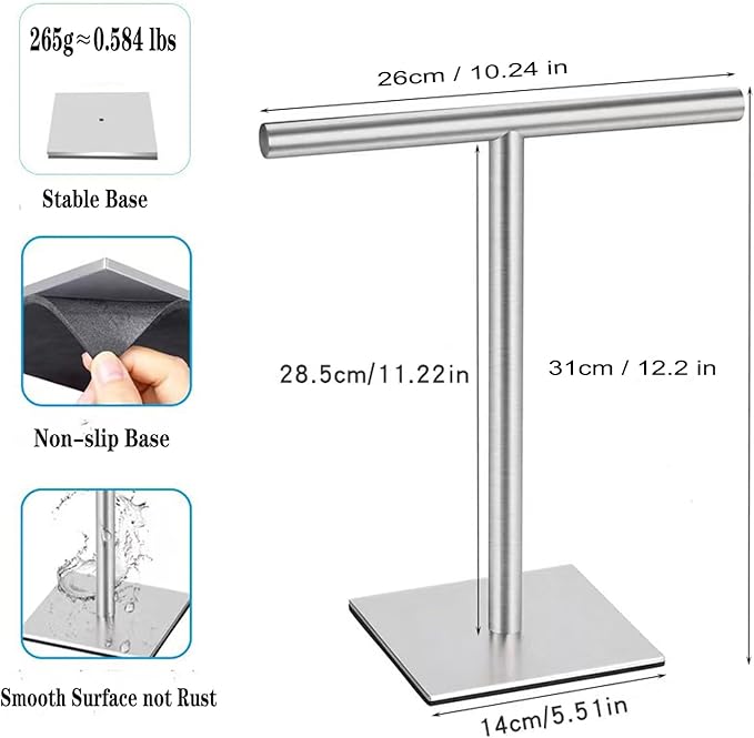 Freestanding Hand Towel Holder Countertop Modern Stand Towel Rack with Square Base Space Saving 304 Stainless Steel Hand Towel Holder Silver Finished