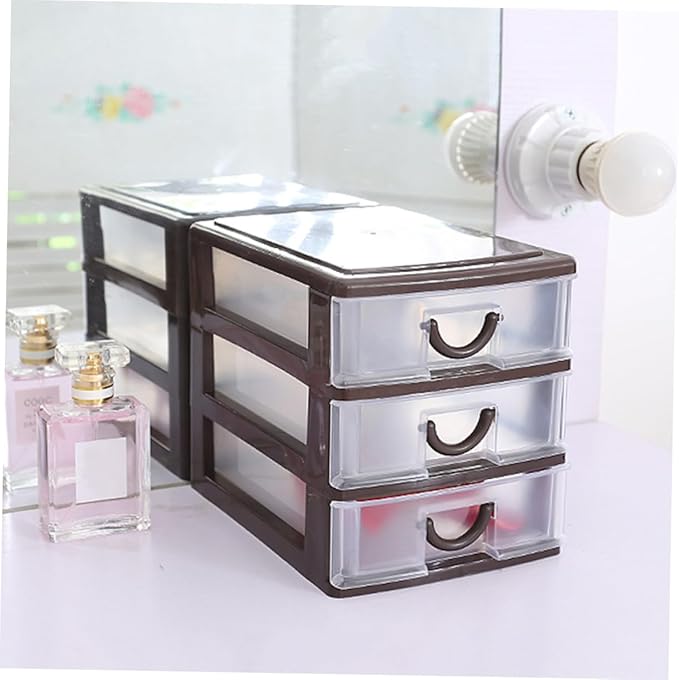 Multifunctional Plastic Storage Box with Drawer Handle Translucent Desktop Organizer for Office Cosmetics and Sundries Compact 6.88X5.90X5.11 Inch
