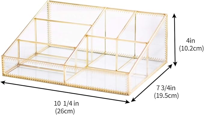 Makeup Organizer Antique Countertop Cosmetic Storage Box Glass Beauty Display, Gold Spin Large Capacity Holder for Brushes Lipsticks Skincare Toner