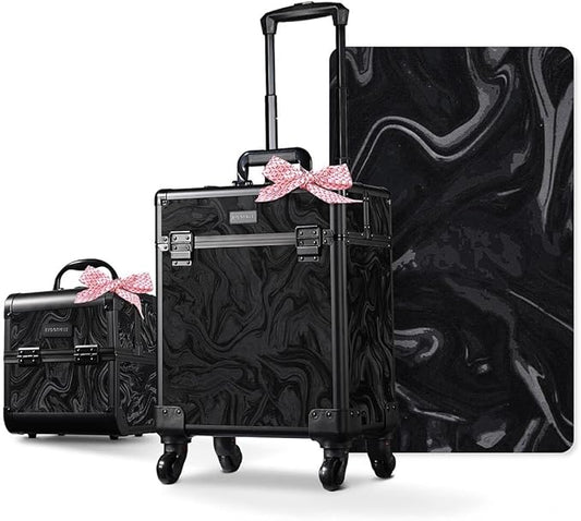 BYOOTIQUE 2-Piece Makeup Train Case Cosmetic Organizer Kit CB Shadows Salon