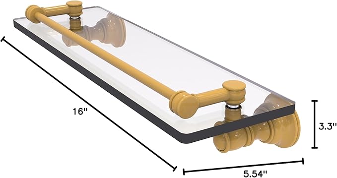 Allied Brass CL-1-16-GAL-SGL Carolina Collection 16 Inch Glass Shelf with Gallery Rail, Spanish Gold