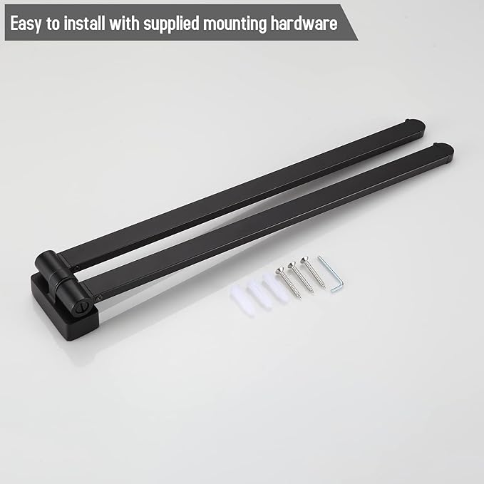 BGL Swivel Towel Rack Black Swivel Towel bar Movable Double Towel Rails Black for Bathroom