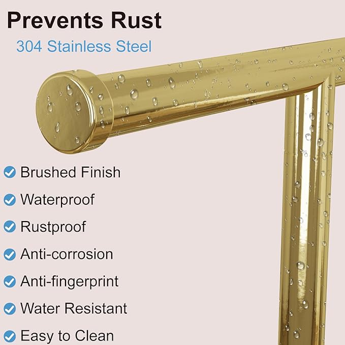 Hand Towel Holder, T-Shape Hand Towel Stand with Heavy Marble Base, Stainless Steel Towel Bar Rack for Bathroom Vanity, Kitchen Countertop, Gold