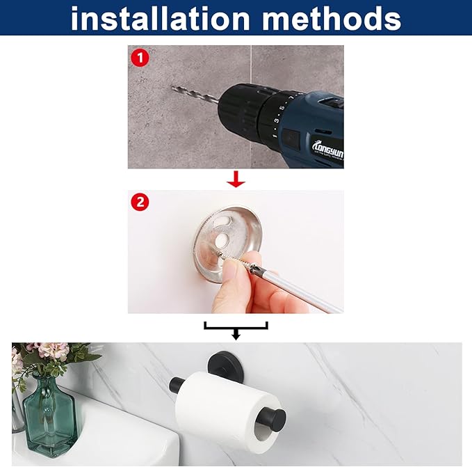 NearMoon Bathroom Toilet Paper Holder, Premium SUS304 Stainless Steel Rustproof Wall Mounted Toilet Roll Holder for Bathroom, Kitchen (3 Pack, Matte Black)