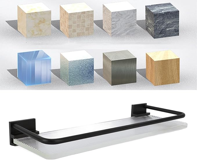 Floating Bathroom Shelves Wall Mounted, Modern Bathroom Organizer with Metal Rail for Decor, Bathroom Organizers and Storage, Over Toilet Shelves for Toilet Paper (Black)