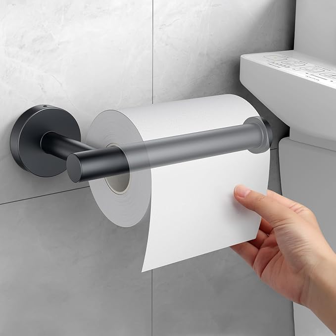 Kitsure Toilet Paper Holder Wall Mount - Sturdy Round Matte Black Toilet Paper Holder for Mega Roll, Premium 304 Stainless Steel Toilet Paper Roll Holder for Bathroom, Washroom, 2 Pack, Black