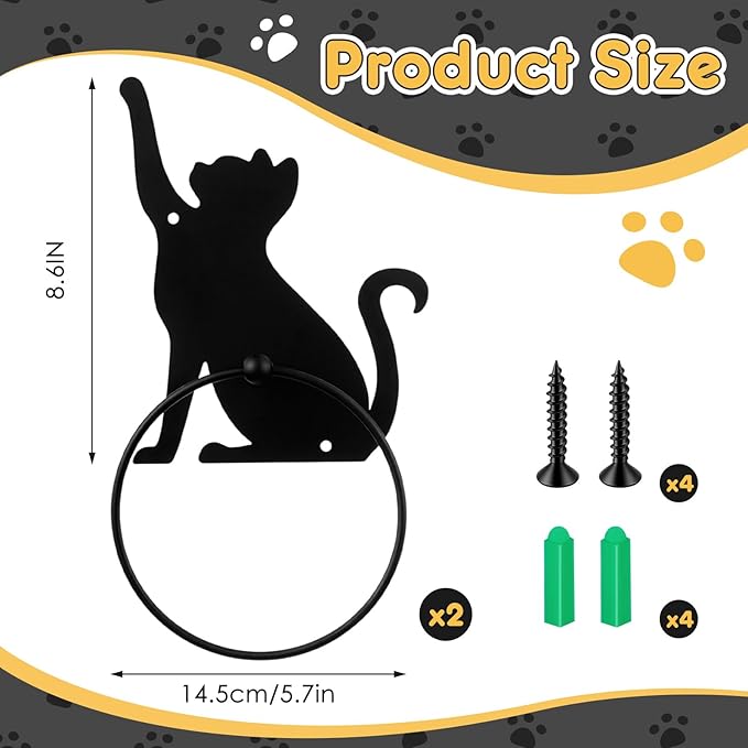 2pcs Cat Metal Towel Rings Christmas Cat Towel Holder Oil Rubbed Bath Towels Ring Black Art Hand Towels Rack for Bathroom Kitchen Hanger Home Decors Gifts