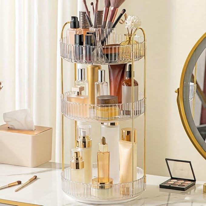 360° Rotating Makeup Organizer, Large Capacity 3 Tier Perfume Skincare Clear Bathroom Organizers, Multi-Function Spinning Cosmetic Storage for Bedroom, Dresser, Countertop