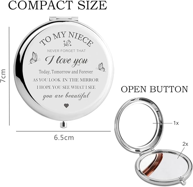 Niece's Makeup Compact Mirror - Sliver, Aunt & Uncle Gift Option