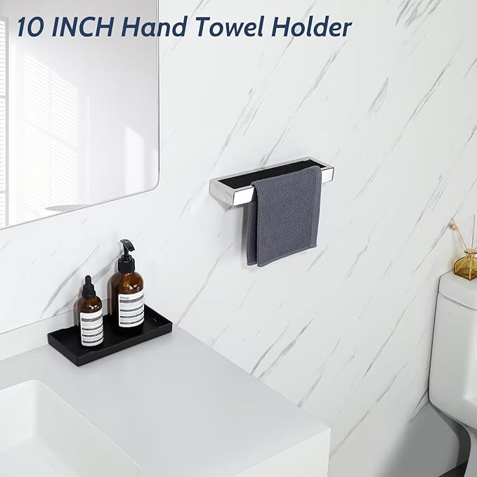 Sayayo Polished Chrome Towel Bar for Bathroom, 10 Inch Hand Towel Holder Wall Mount Square Towel Ring SUS304 Stainless Steel Towel Rack