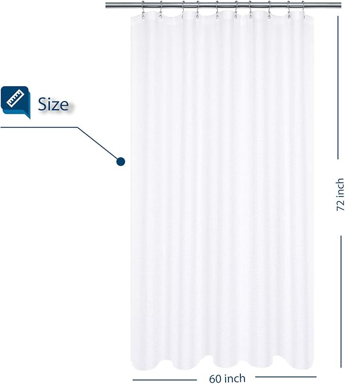 Barossa Design Fabric Shower Curtain 60 x 72 inch, Waffle Weave, Hotel Luxury Spa, 230 GSM Heavyweight, Water Repellent, Machine Washable, White Pique Pattern Decorative Bathroom Curtain