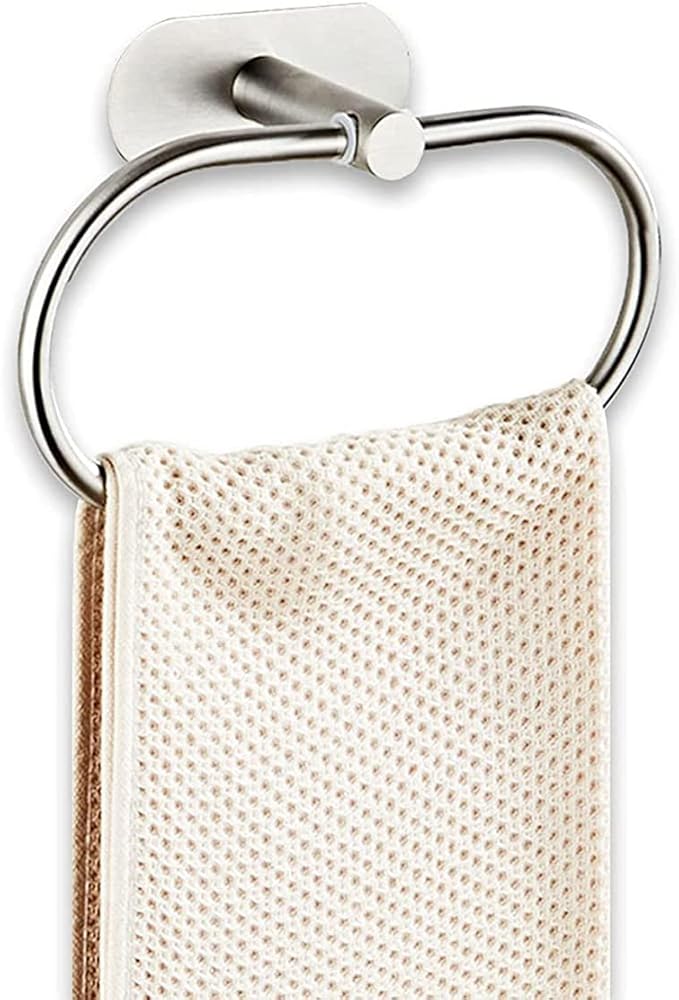 Towel Ring Self Adhesive No Drill Hand Towel Holder for Bathroom SUS 304 Stainless Steel Brushed Nickel Towel Rack(Silvery)