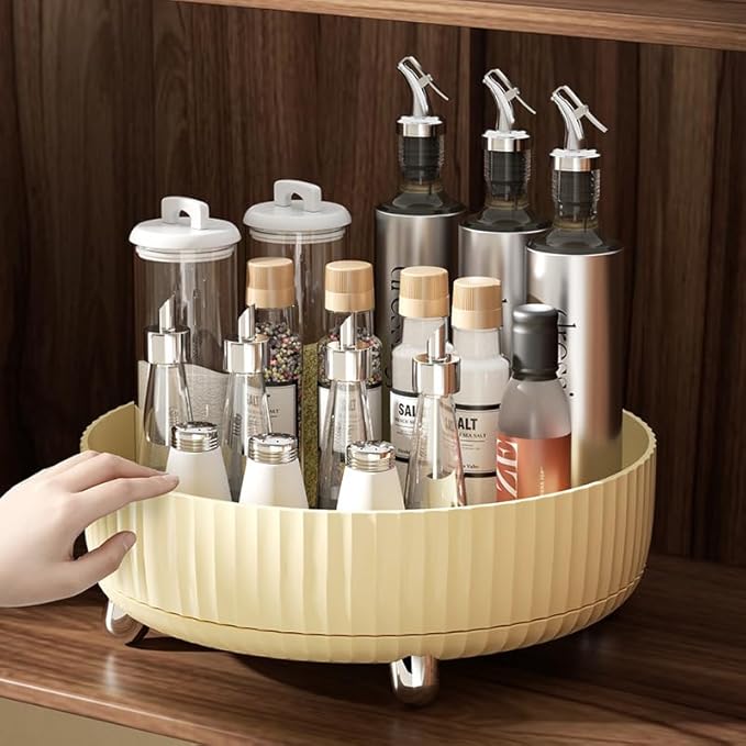 360°Rotating Organizer,Lazy Cosmetic Perfume Storage Organizer,Large-Capacity Round Display Box,Suitable for Bathroom Countertops,Dressers (Cream White-Trumpet)