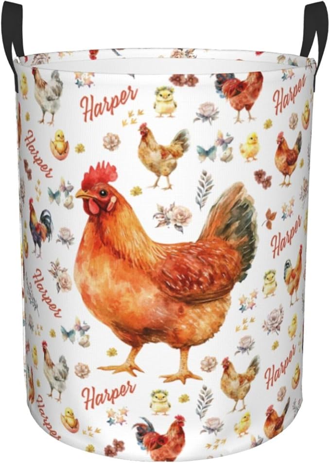 Personalized Chicken Laundry Baskets,Custom Chicken Gifts for Kids Boys Girls Adults Room,Collapsible Clothes Storage Organizer,16.5 X 13.8in