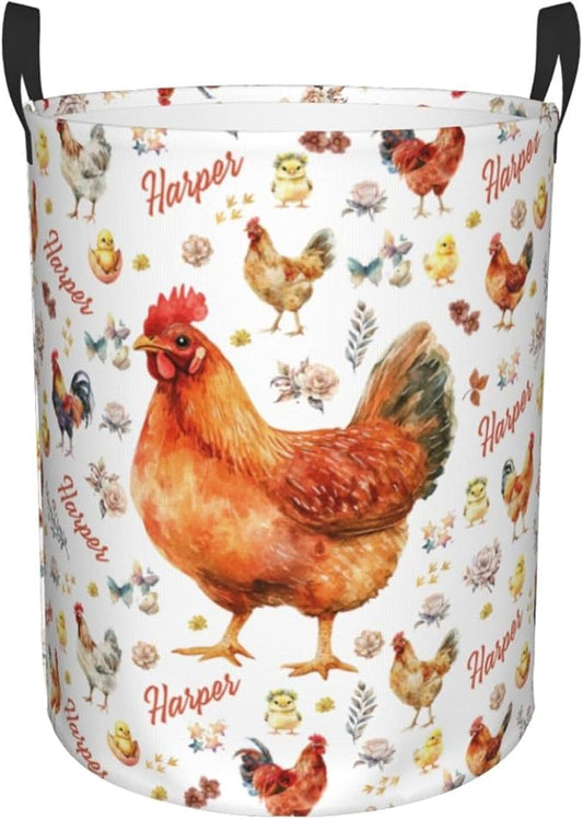 Personalized Chicken Laundry Baskets,Custom Chicken Gifts for Kids Boys Girls Adults Room,Collapsible Clothes Storage Organizer,16.5 X 13.8in
