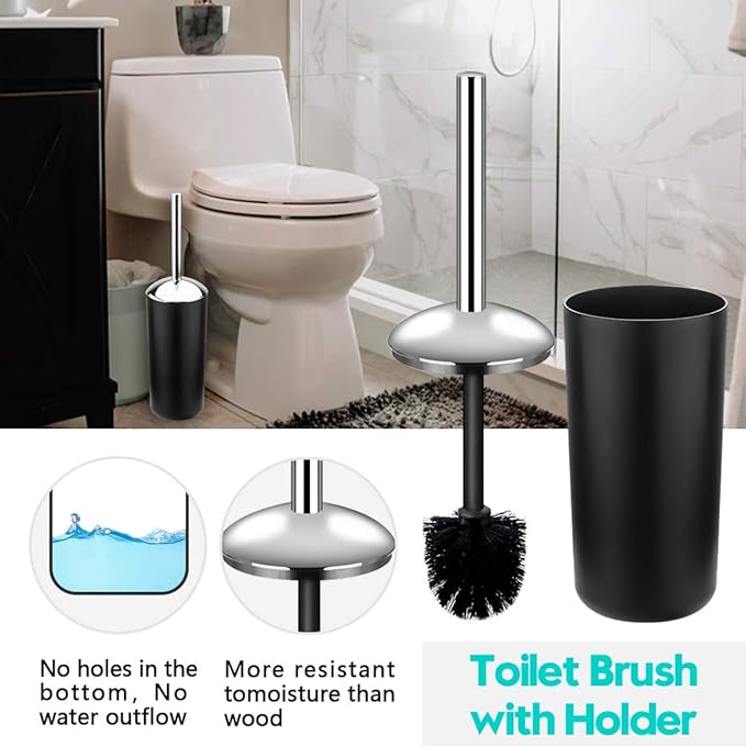 Papillon 6-Piece Bathroom Accessories Set, Toothbrush Holder with Cup, Soap Dispenser & Dish, Toilet Brush, Trash Can, Tumbler Set (Black)
