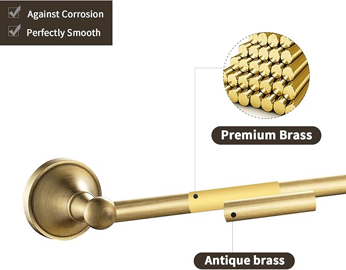 Leyden Antique Brass Towel Bar, Adjustable Towel Holder Rod Brass Towel Rack Bathroom Accessories Wall Mount