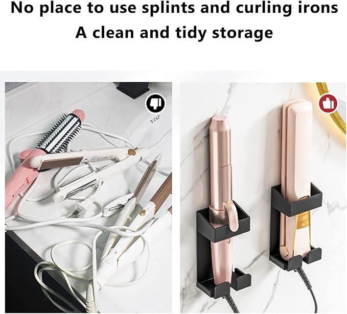 Ejoyous Curling Iron Holder, Stainless Steel Metal Hair Tool Holder Wall Mount Straightener Shelves Organizer Bathroom Shelf for Shaver, Toothpaste, Toothbrush and Remote Control