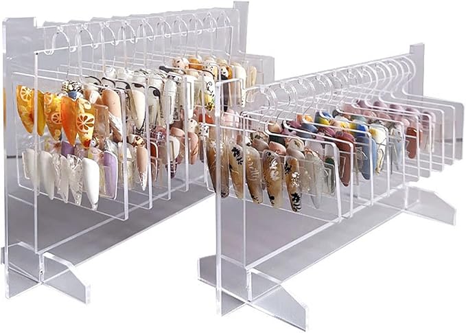 Hapivida Nail Art Display, Acrylic Hanging Transparent Nail Hanger Display Board Nail Sample Organizer Stand with 10pcs Hanger
