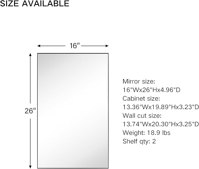 TEHOME Recessed Mount 16x26'' Squared Rectangle Brushed Gold Bathroom Medicine Cabinet with Mirror Gold Metal Framed Rectanglular Medicine Cabinet 2 Adjustable Glass Shelves