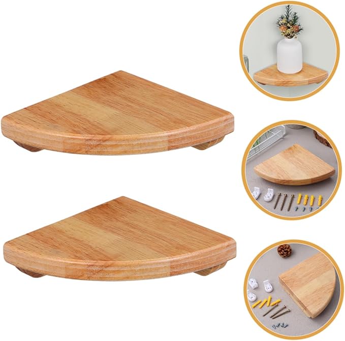 ERINGOGO 6 Inch Radius Wooden Fan Partition Floating Corner Shelf Bathroom Wall Rack Decorative Wall Shelf