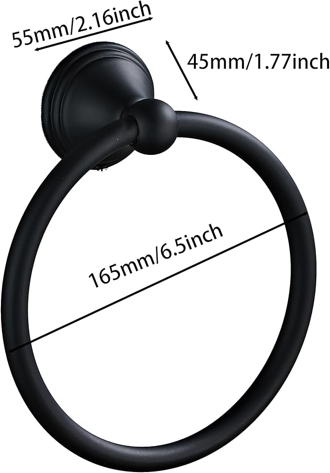 Towel Ring for Bathroom, Matte Black Hand Towel Holder 1 Pack, Bathroom Accessories and Towel Racks for Bathroom Wall Mount