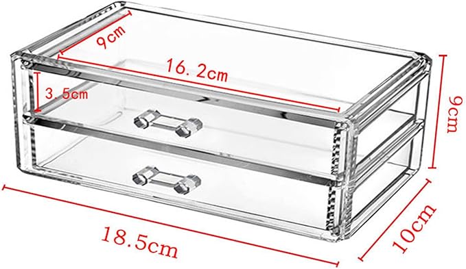 2 Drawer Transparent Acrylic Makeup Storage Box Desk Jewelry & Clear Cosmetic Organizer Vanity Storage Display Box Make Up Organizers and Storage Makeup Stand
