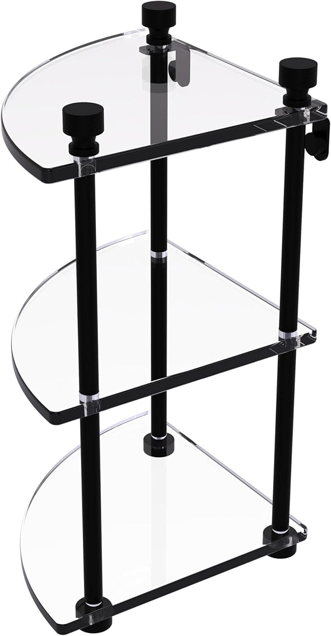 Allied Brass FT-6-BKM Foxtrot Collection Three Tier Corner Glass Shelf, Matte Black