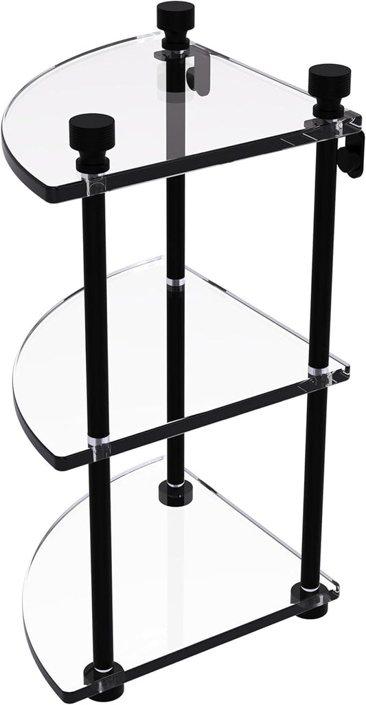 Allied Brass FT-6-BKM Foxtrot Collection Three Tier Corner Glass Shelf, Matte Black