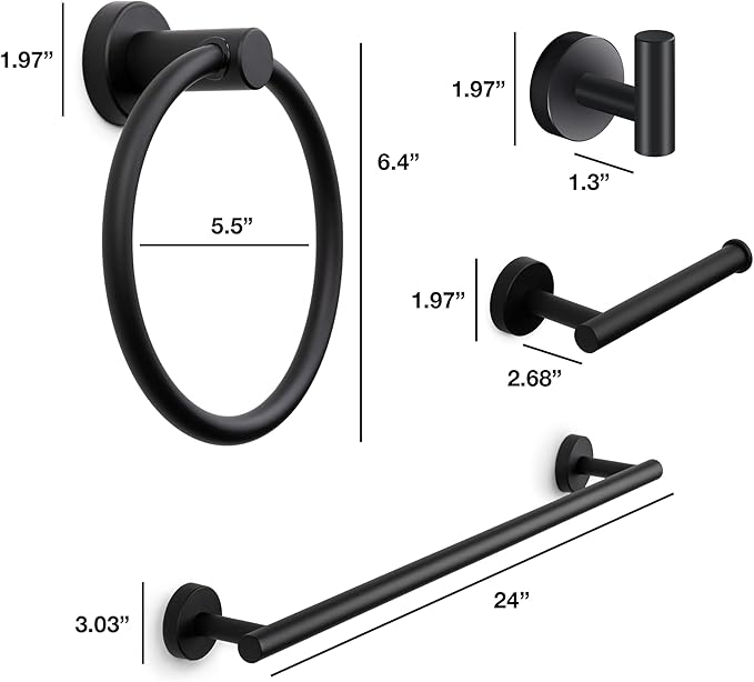 Marmolux Acc - 4 Piece Matte Black Bathroom Hardware Set - Towel Rack Set, Towel Holder & Wall Mounted Fixtures - Stainless Steel Matte Black Accessories